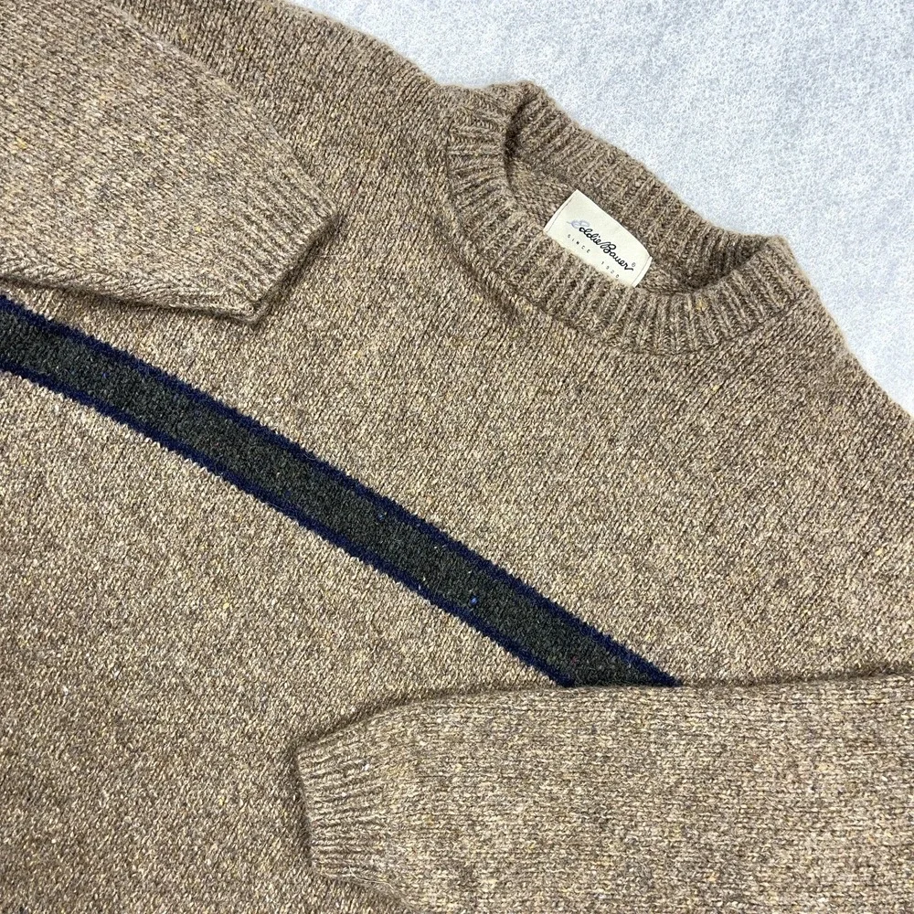 Vintage Eddie Barer Sweater Men Large Brown Wool Knit Ribbed Crewneck 90s Y2K * - Picture 2 of 9